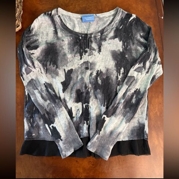 Simply Vera Vera Wang Cardigan Sweater Mesh Bottom Black Grey Multi Petite L - Picture 2 of 11